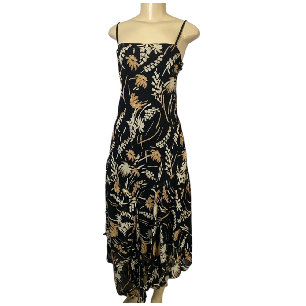 Eva Blue Y2K Beaded Black Floral Midi Dress Fairy Whimsygoth Vintage Y2K Size 12